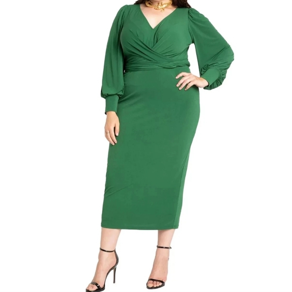 Eloquii Cross Front Long Sleeve Midi Dress